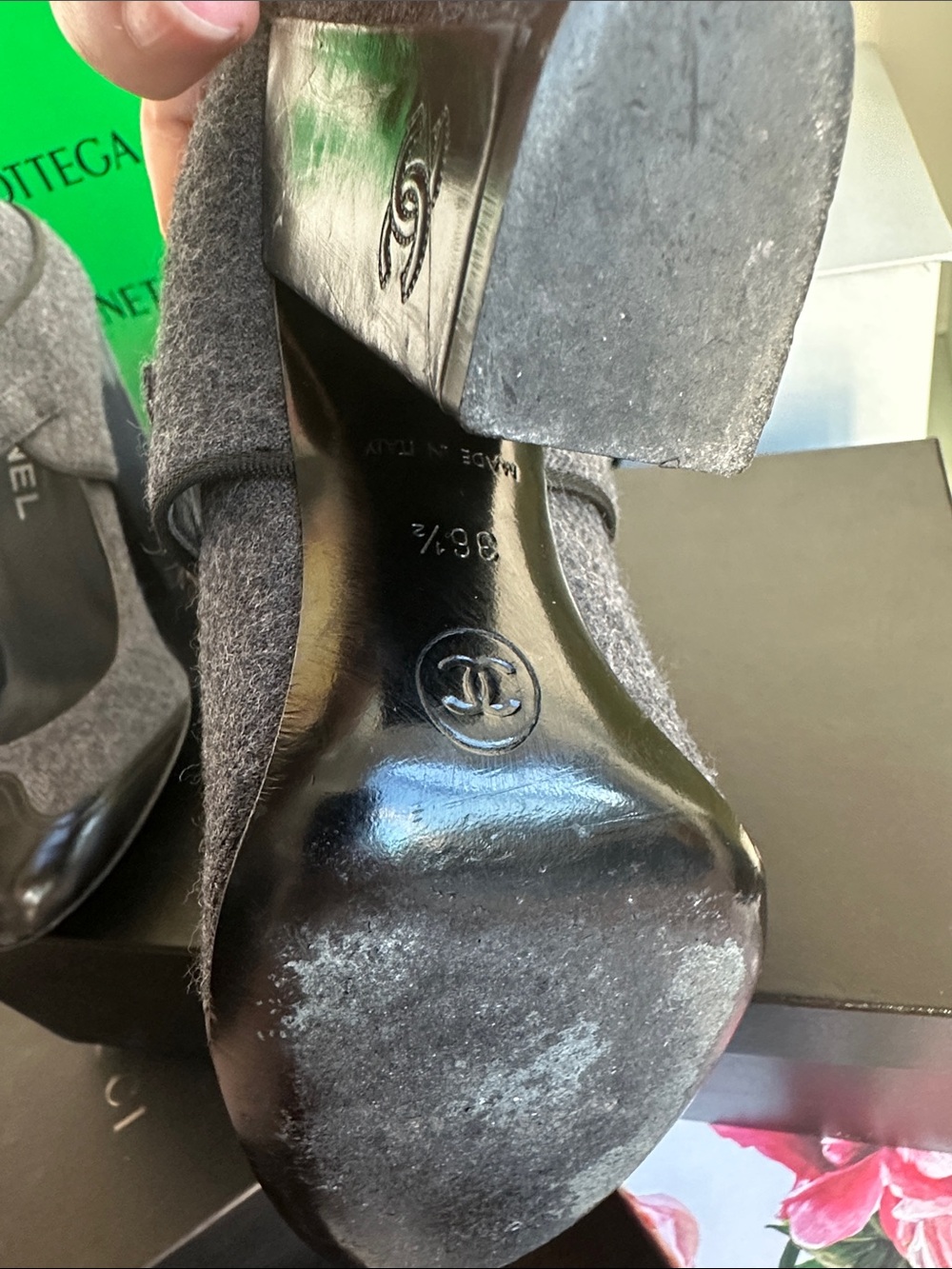 CHANEL Black and Charcoal Mary Jane Heels - Picture 6 of 10
